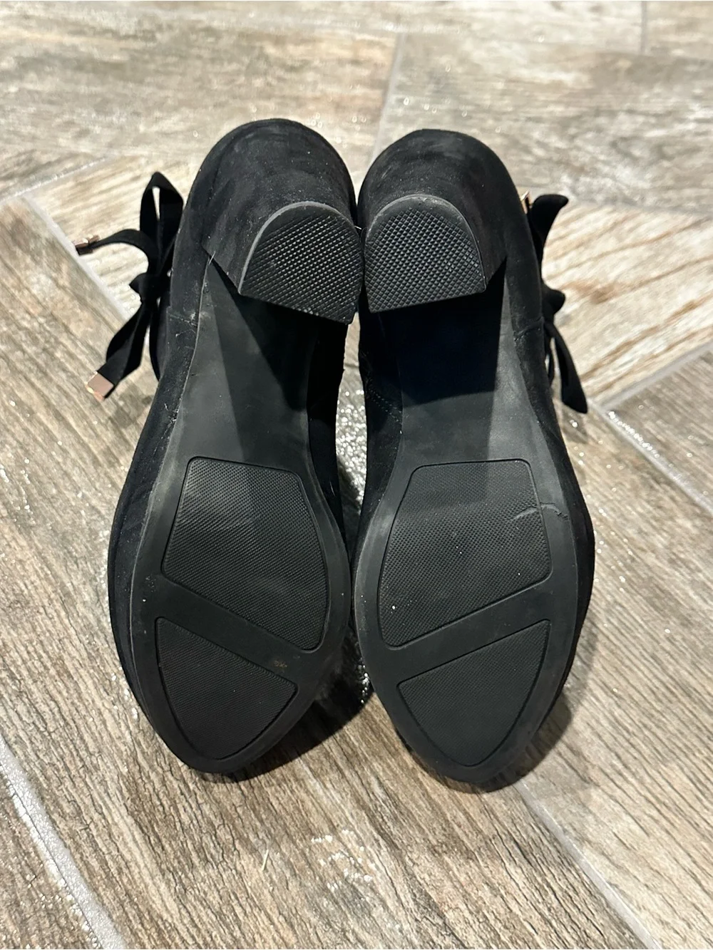 Women's Black Suede Ankle Boots with Side Bow Detail